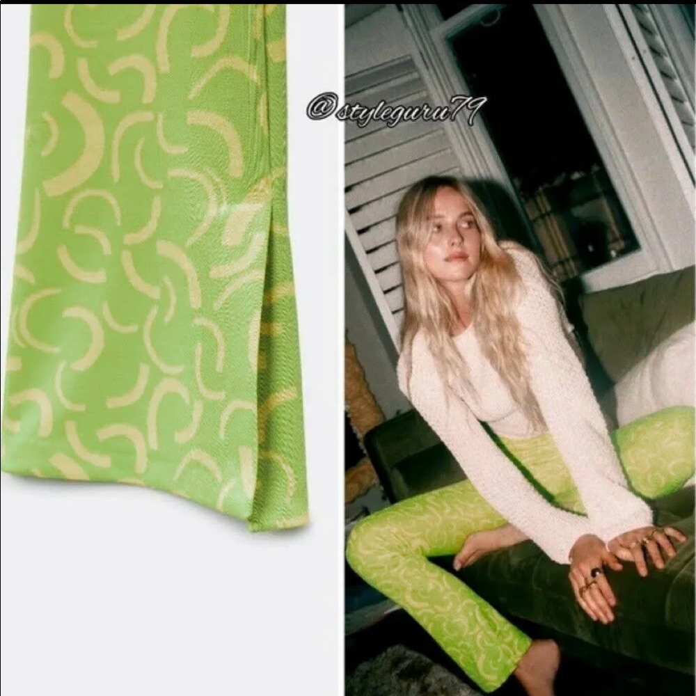 NWT Zara green knit retro vibes pants with slit at bottom - Picture 5 of 9